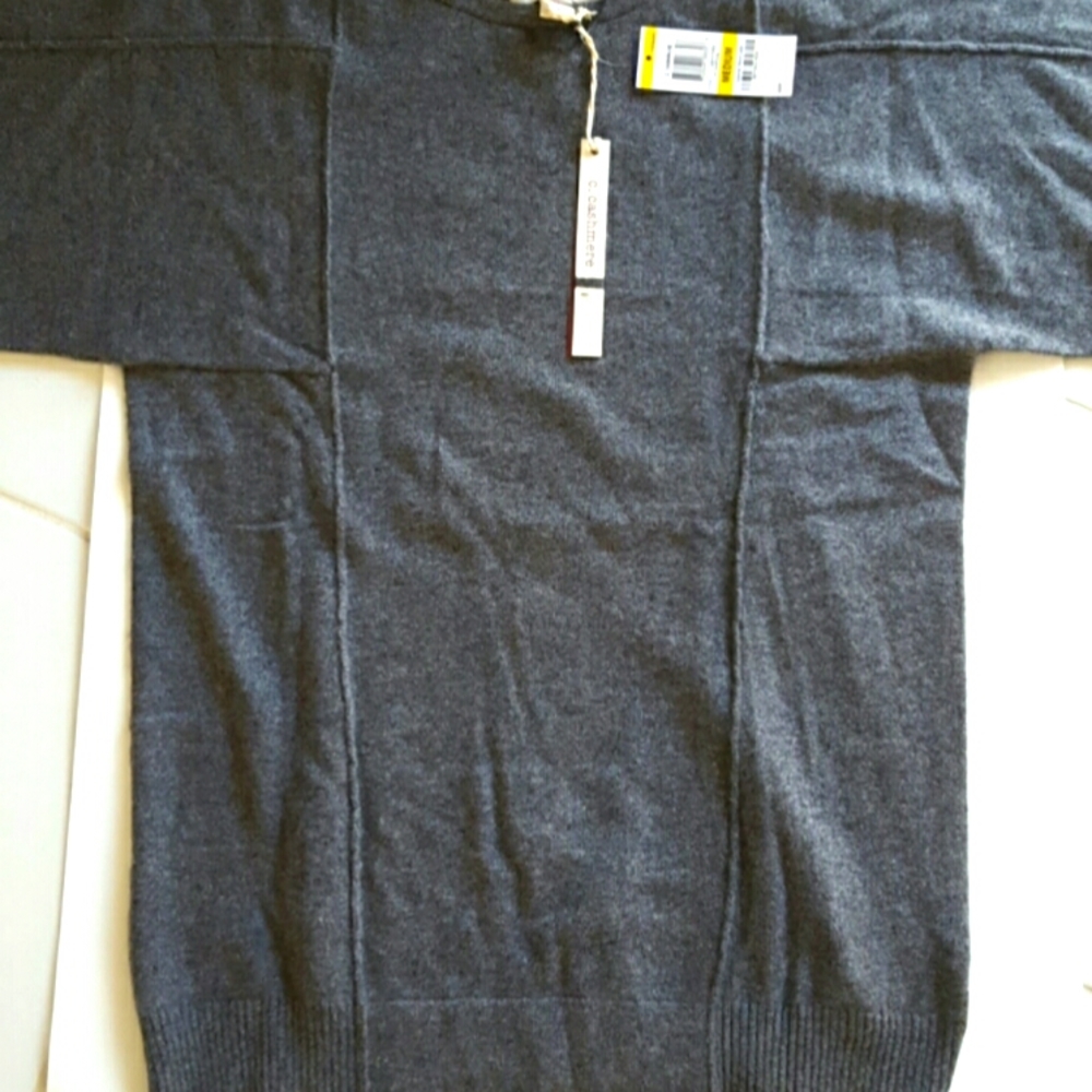 Charcoal Gray 100% 2 ply cashmere seam detailed dolman sleeve sweater NWT